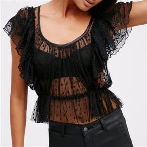 Free People Polka Dot Tullé Ruffle Blouse